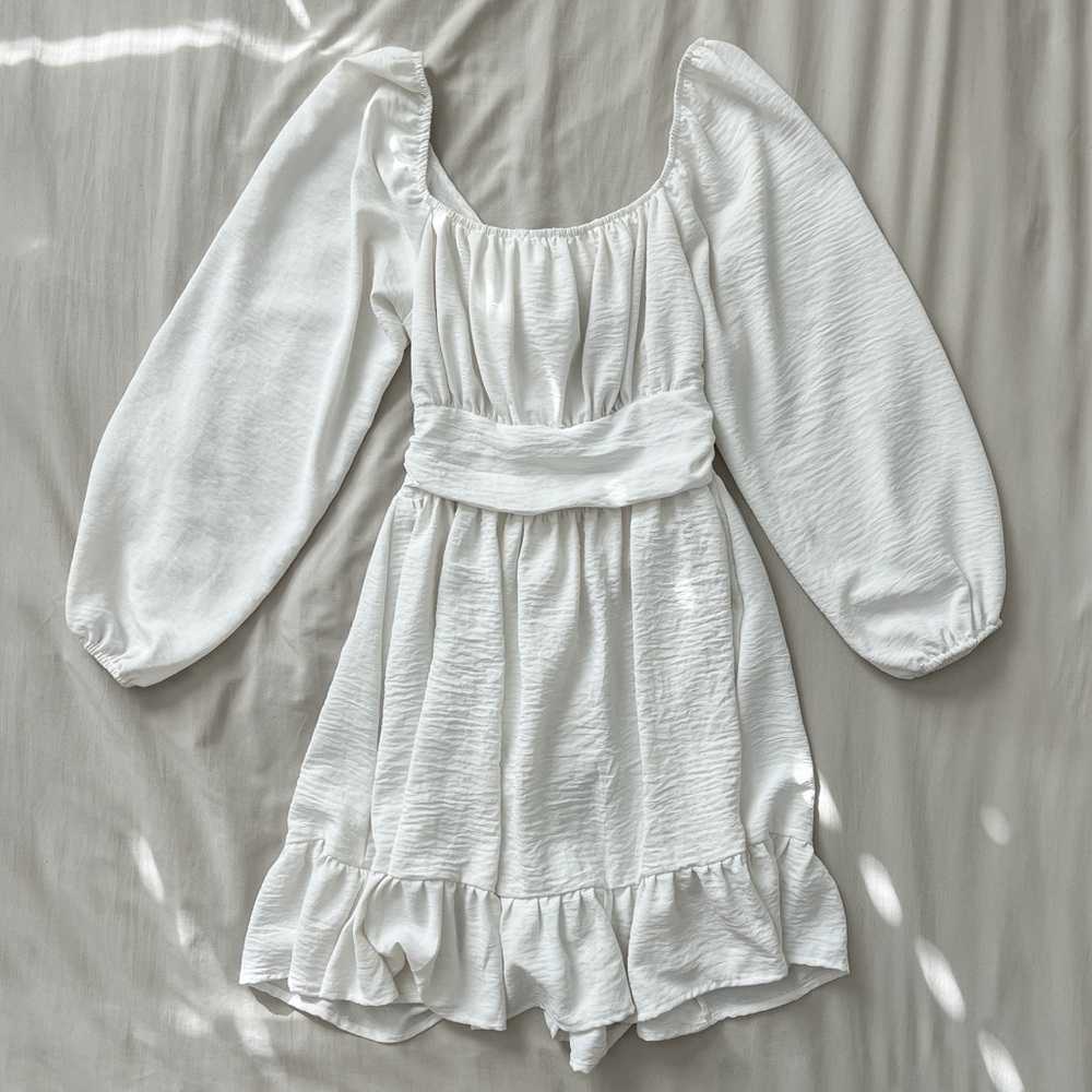 🌬️ Flowy Goddess Textured White Mini Dress